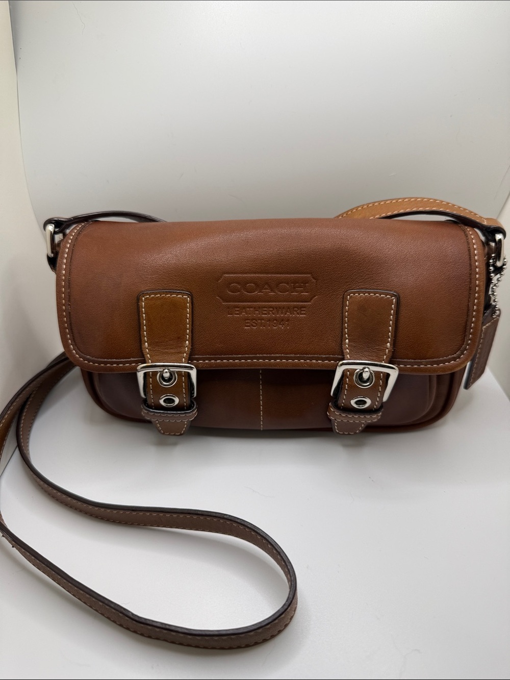 Vintage Coach Leatherware Bleecker 9355 Brown Silver Hardware Crossbody Purse